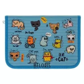 Пенал 1 секция, 2 откидные планки, 140 х 200 мм, тканевый, «Оникс», ПКТ 09-20, Cats Time