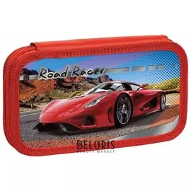 Пенал 2 отделения, ламинированный картон, тканевый торец, 19х11 см Roadracer