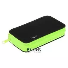 Пенал 2 секции 110х190 мм, ткань ПКТ 02-41, чёрный/ярко-салатовый