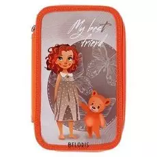 Пенал 2 секции Девочка с мишкой