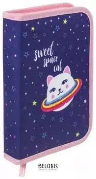 Пенал без наполнения 1 отделение, ткань, 20х14 см, "Space Cat"