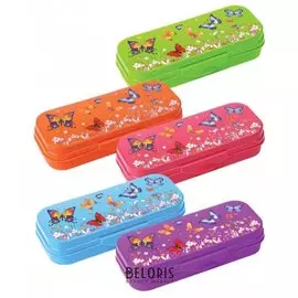 Пенал "Intensive", пластиковый, с рисунком бабочек, непрозрачный