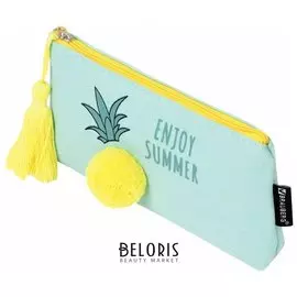 Пенал-косметичка, канвас с объемной аппликацией, "Ananas", 20х3х9 см