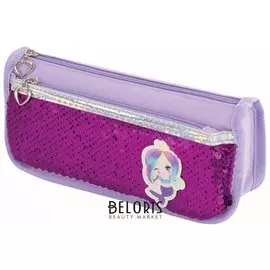 Пенал-косметичка, мягкий, пайетки, "Русалка", фиолетовый, 21х6х9 см