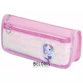 Пенал-косметичка, мягкий, пайетки, "Русалка", розовый, 21х6х9 см