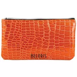 Пенал-косметичка под крокодиловую кожу, "Сафари", оранжевый, 24х13х1 см