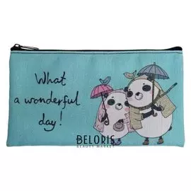 Пенал мягкий, 1 отделение, плоский, 105х195 мм, ПМП 02-123, с люрексом, "Мишки панды" 61189