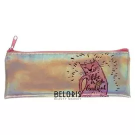 Пенал мягкий, 1 отделение, плоский, 60 х 190 мм, «Оникс», ПМП 07-111, экокожа с голографией, «довольный кот»