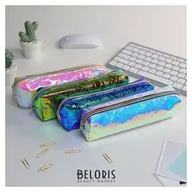 Пенал школьный "Живые капли", голографически-зеркальный, на молнии