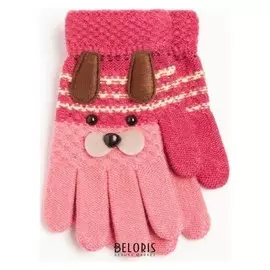 Перчатки детские, цвет розовый/принт собачка, размер 14