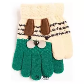 Перчатки детские, цвет зелено-белый/принт собачка, размер 14