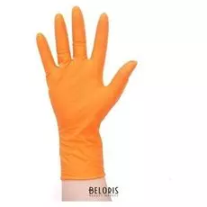 Перчатки нитриловые одноразовые с текстурой на пальцах, размер М, цвет оранжевый