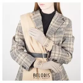 Перчатки жен, 23,5 см, безразмер, без утеплителя, манжет 2 пряжки, бежевый