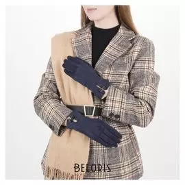 Перчатки жен, 23,5 см, безразмер, без утеплителя, манжет бантик, синий