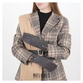 Перчатки жен, 23,5 см, безразмер, без утеплителя, манжет бантик, темно-серый