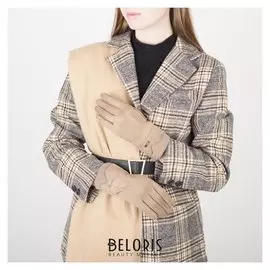 Перчатки жен, 23,5 см, безразмер, без утеплителя, манжет резинка, прямоугольник пряжка, бежевый 5493