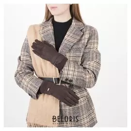 Перчатки жен, 23,5 см, безразмер, без утеплителя, манжет резинка, прямоугольник пряжка, коричневый 5