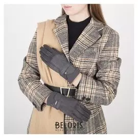 Перчатки жен, 23,5 см, безразмер, без утеплителя, манжет резинка, прямоугольник пряжка, темно-серый