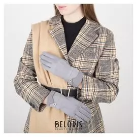 Перчатки жен, 23,5 см, безразмер, без утеплителя, манжет резинка смайлик, св-серый