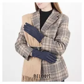 Перчатки жен, 23,5 см, безразмер, без утеплителя, манжет стразы, синий