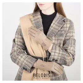 Перчатки жен, 23,5 см, безразмер, с утеплителем, манжет строчка, 3 пуговки, бежевый