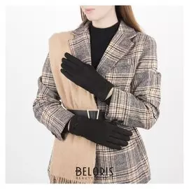 Перчатки жен, 23,5 см, безразмер, утепленные, манжет стразы, черный