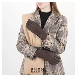 Перчатки жен, 23,5 см, безразмер, утепленные, манжет стразы, коричневый