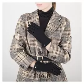 Перчатки женские, размер 6,5, комбинированные, подклад шерсть, манжет затяжка, цвет чёрный