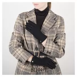 Перчатки женские, размер 8, комбинированные, подклад шерсть, манжет затяжка, цвет чёрный