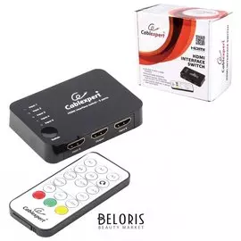 Переключатель HDMI, CABLEXPERT, 19F/19F, электронный, 5 устройств на 1 монитор/ТВ, пульт ДУ, DSW-HDMI-52
