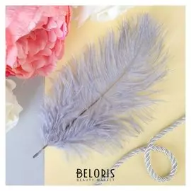 Перо для декора, размер 24 см, цвет серый