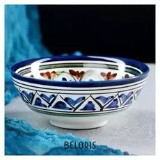 Пиала фарфоровая риштан, средняя 150мл накша синяя