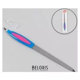 Пилка-триммер металлическая для ногтей, прорезиненная ручка, 19 см, цвет голубой/розовый