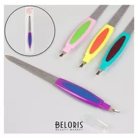 Пилка-триммер металлическая для ногтей, прорезиненная ручка, 17 см