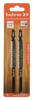 Пилки для лобзиков Bohrer т344d, по дереву, HCS 135/110 мм, шаг 4 мм, 2 шт
