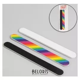 Пилки-наждаки, абразивность 80/100, 180/200, 240/240, 18 см, 3 шт, цвет чёрный/белый/радуга