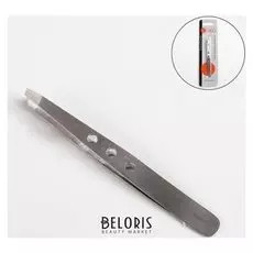 Пинцет прямой, скошенный, цвет матовое серебро, SP 011