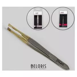 Пинцет скошенный, широкий, 9 см, цвет серебристый/золотистый, Ru-0142