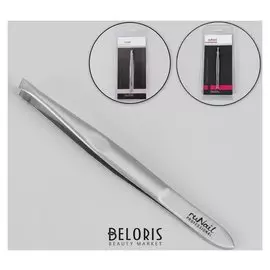 Пинцет скошенный, широкий, 9 см, цвет серебристый, Ru-0139