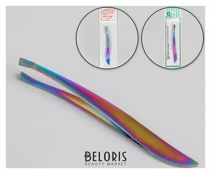 Пинцет скошенный, узкий, 9 см, цвет хамелеон