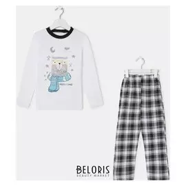 Пижама детская, цвет белый/серый/чёрный, рост 104-110 см