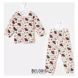 Пижама детская, цвет молочный/звери, рост 98-104 см