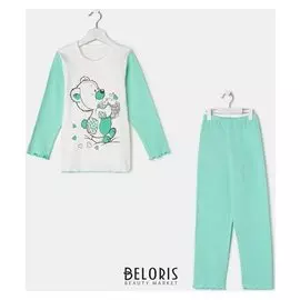 Пижама для девочки, цвет белый/мятный, рост 128 см