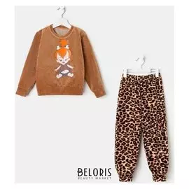 Пижама для девочки, цвет коричневый/девочка, рост 122 см