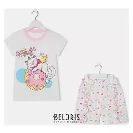 Пижама для девочки, цвет молочный/розовый, рост 104-110 см