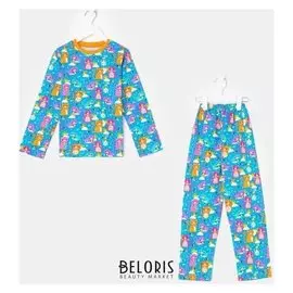 Пижама для девочки, цвет синий/кошки, рост 134 см