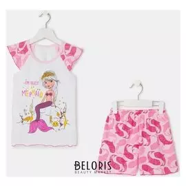 Пижама для девочки, цвет светло-розовый/белый, рост 110-116 см