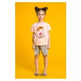 Пижама для девочки "Девочка с котёнком", рост 110-116 см, цвет персиковый/серый
