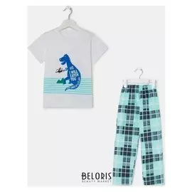 Пижама для мальчика, цвет белый/мятный, рост 116-122 см