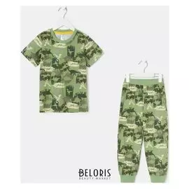 Пижама для мальчика, цвет хаки/динозавры, рост 98 см